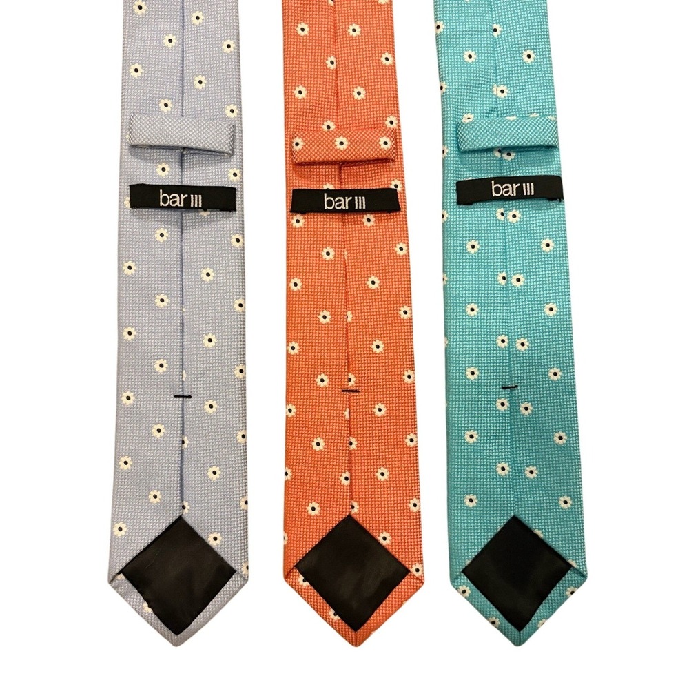 Bar III Mens Skinny Tie Bundle Daisy Floral Blue Orange Aqua Cotton Blend 3 Pack
